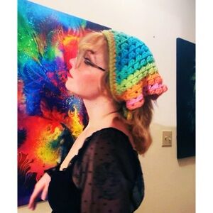 Crochet Rainbow Bandana Jumbo Chunky Large Whimsical Colorful Bright